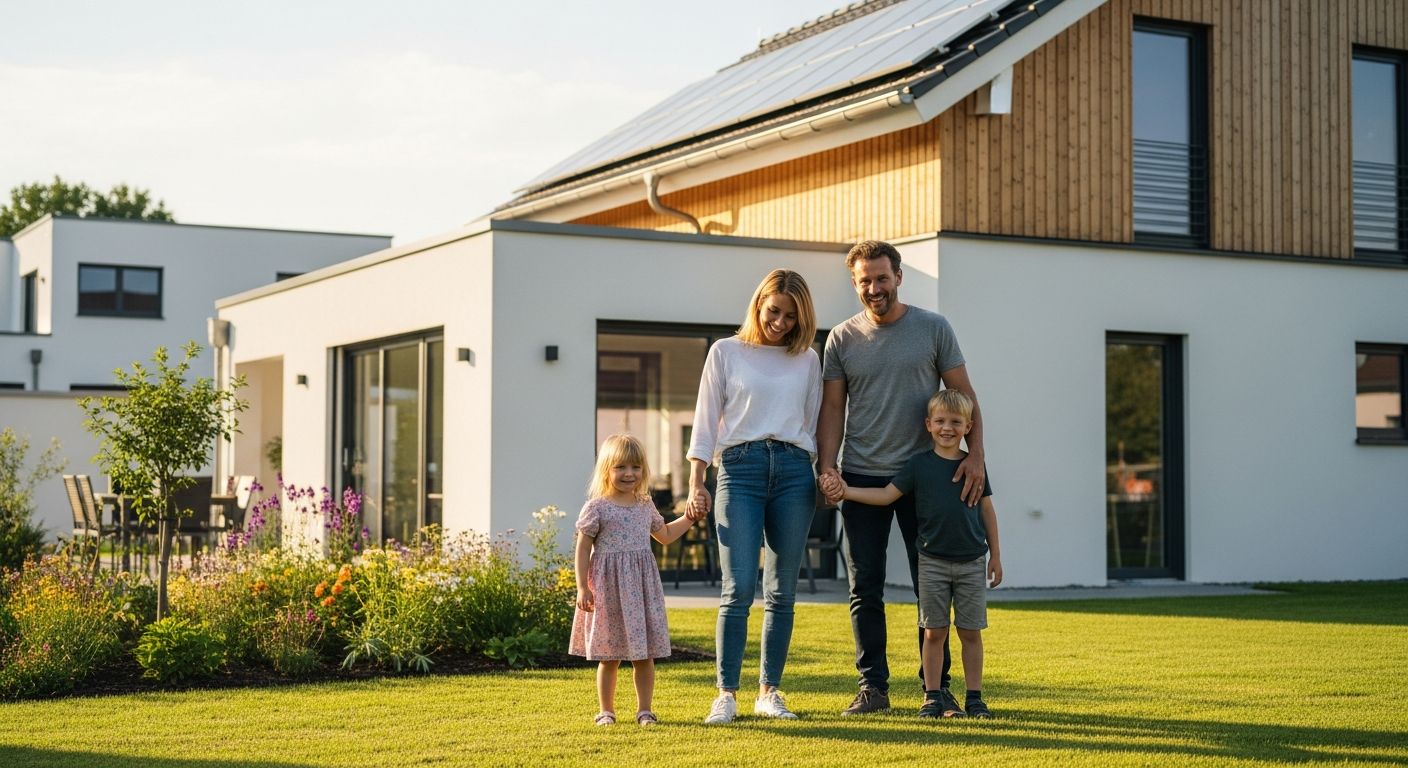 Familie informiert sich über die KfW 40 Förderung